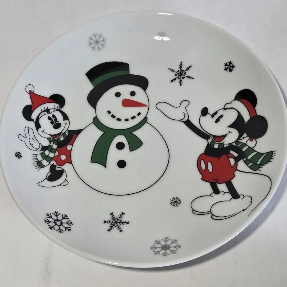 Disney Mickey Christmas Plates Set of 3 Snowman Wreath Sled Ceramic ~8